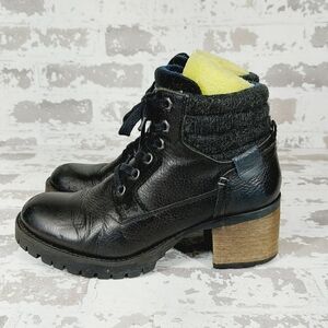Bullboxer Cassie Black Leather Lace Up Block Heel Winter Ankle Bootie W33